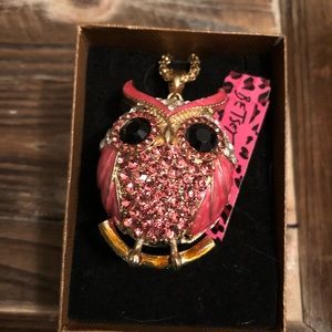 Betty Johnson Pink Owl Necklace